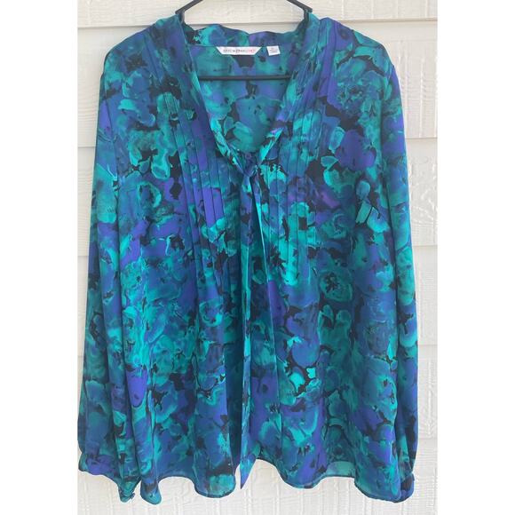Isaac Mizrahi Live floral blouse L/S size Large - Picture 1 of 7